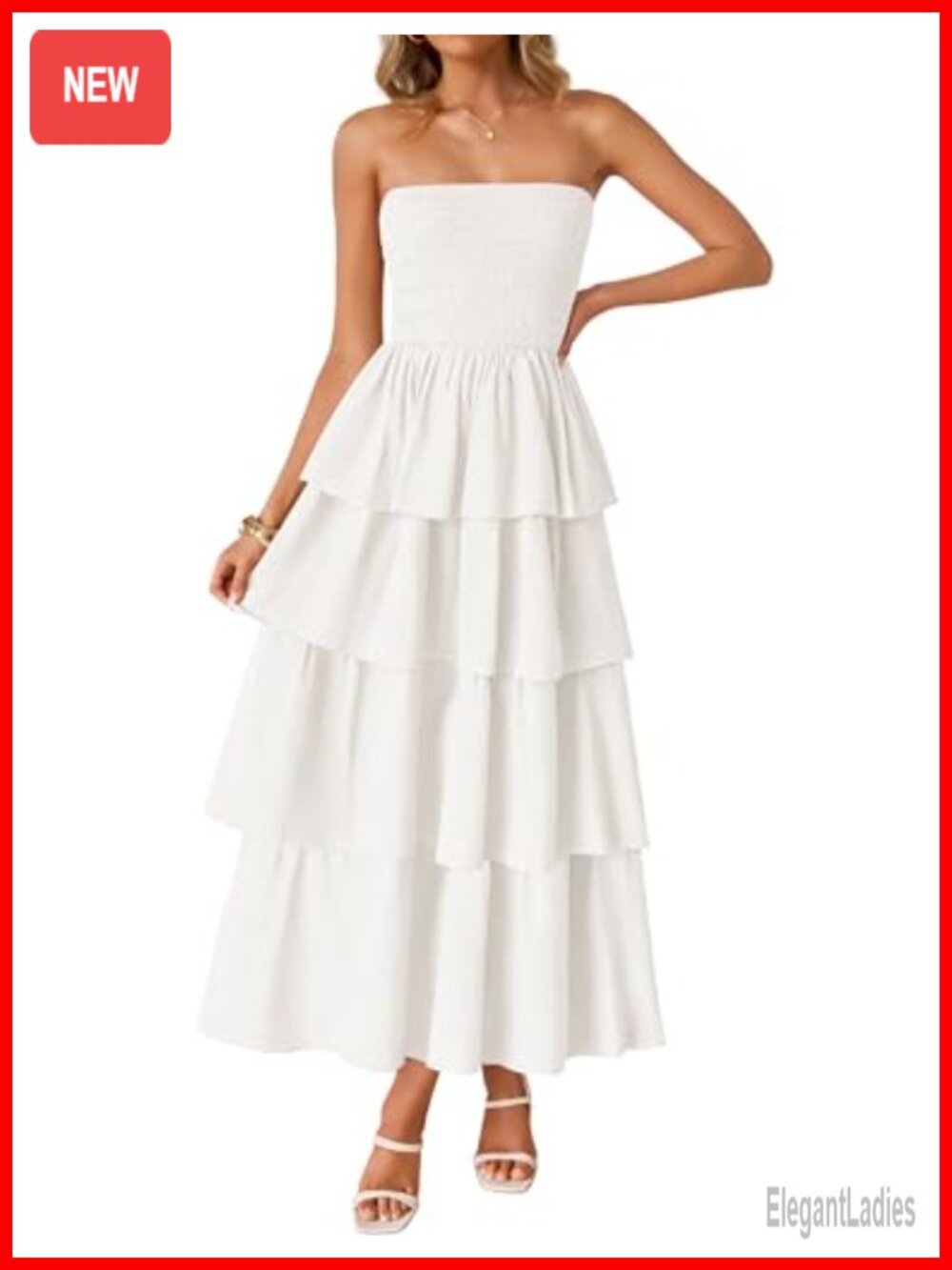Strapless Maxi Dress Smocked Tiered Sundress Sleeveless Summer Beach Vacation